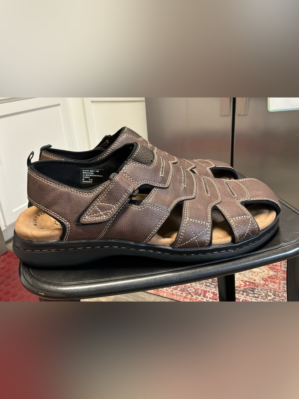 Dockers Searose Men’s Fisherman Sandals Size 14M Brown Leather Memory Foam